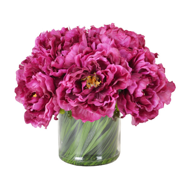 Faux Magenta Peony Arranegment in Glass Vase & Reviews Joss & Main
